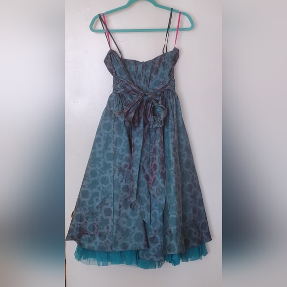 Betsey Johnson Teal Blue Green Snake Print Satin Prom Party Dress. - Picture 6 of 16